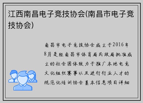 江西南昌电子竞技协会(南昌市电子竞技协会)